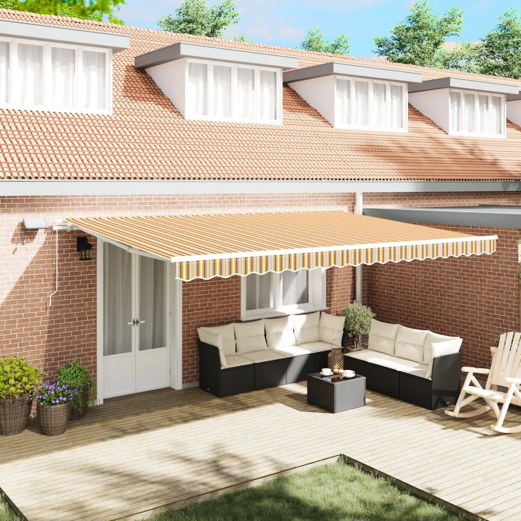 Manuális Behúzható Napellenző LED Többszínű Csíkkal 500x300 cm