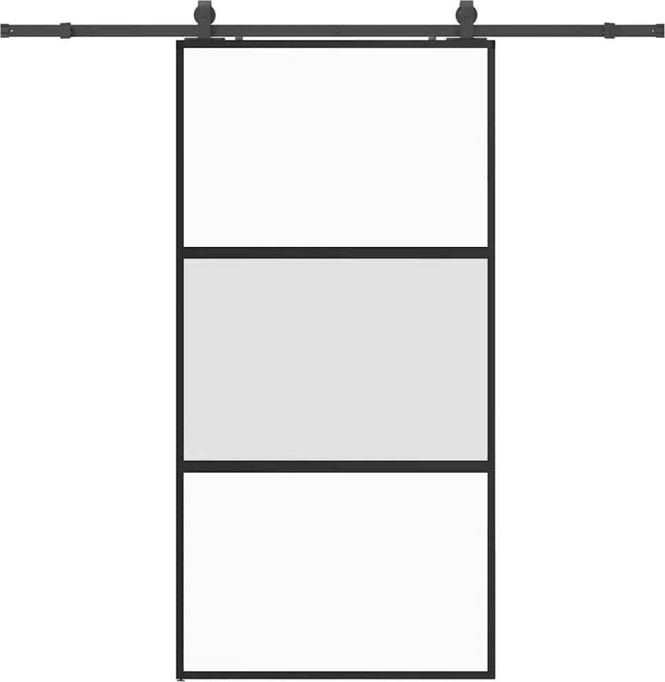 vidaXL fekete edzett üveg tolóajtó fémszerelék szettel 102,5x205 cm