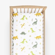 Goldea gyermek gumis pamut lepedő kiságyba - dinoszauruszos kalandok 60 x 120 cm