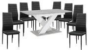 Maasix SWTG Magasfényű Fehér - Beton 8 személyes étkezőszett Fekete Coleta székekkel N