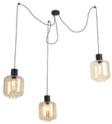 Design lógólámpa fekete borostyánüveggel 3-lámpás 226 cm - Qara