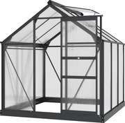 Outsunny Polikarbonát Kerti Üvegház 3.65m² Alumínium Üvegház Kerthez 190 x 192 x 201 cm UV-ellenálló, megerősített alapzattal, csatornával, tetőablakk