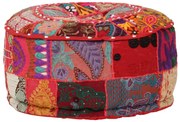 kézzel készült kerek piros pamut patchwork puff 40 x 20 cm