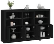 fekete tálalószekrény LED-világítással 162 x 37 x 100 cm