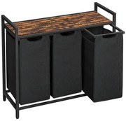 Szennyestartó, kihúzható és levehető ruhatartó zsákkal 3x38L, barna, fekete