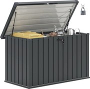Outsunny 400L Külső Tárolódoboz Kettős Gázrugós Fedéllel, Zárral és 2 Kulccsal, Vízálló Galvanizált Acél Tárolódoboz, 124x66x72 cm, Sötétszürke | Aoso