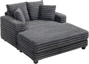 HOMCOM 2 személyes chaise kanapéágy, szürke kordbársony, díszpárnákkal, kartámaszokkal és pohártartókkal – 134 x 151 x 89 cm | Aosom