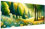Kép - Falu sárga-zöld színekben (120x50 cm)