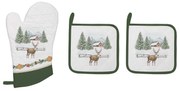 Karácsonyi szarvas mintás edényalátét és edényfogó kesztyű szett White Forest