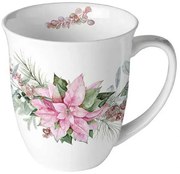 Karácsonyi porcelán bögre Rózsaszín Mikulásvirág