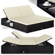 Deuba Kerti rattan ágy 200x160 cm fekete - krémszínű párnák