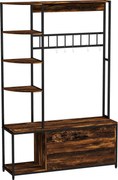 HOMCOM Kabátállvány Cipőpad 4 az 1-ben Cipőtartóval, 2-Szintes Polcokkal, Akasztókkal és Tip-ellenes Rendszerrel, 120x35x180 cm, Sötétbarna | Aosom