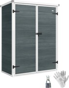 Outsunny kerti tároló, 0,81 m² — 134 x 68,5 x 170 cm, műanyag ház beépített padlóval, 2 lehajtható polccal, dupla zárható ajtó, szürke fa hatás | Aoso