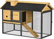 PawHut 2-szintes fa nyúlketrec nyitott területtel, aszfalt tetővel, eltávolítható tálcával, ajtókkal és rámpával - 120 x 55,5 x 80 cm | Aosom