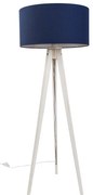 Állólámpa háromlábú állvánnyal, fehér színben, sötétkék szövetbúrával, 50 cm - Tripod Classic