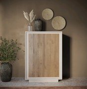 SKY 2.0 magas komód, 2 ajtóval, kasmír vázzal és Mercuri tölgy mintázatú laminált előlapokkal