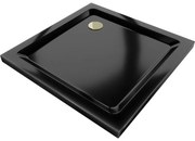 Mexen Flat négyzet alakú slim zuhanytálca  100 x 100 cm, Fekete, szifon Arany- 40701010G