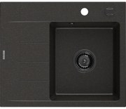 Mexen Ben gránit mosogató 1 rekeszes, jobbos csepegtetővel 600 x 500 mm, fekete/arany metál, fekete szifon - 6523605000-75-B