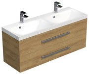 Fürdőszoba szekrény króm fogantyúkkal és mosdóval SAT Cube Way 120x53x40 cm tölgy Hickory matrac CUBE2120ZDH