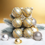 Silver glitter stripe pezsgőszínű kézzel festett üveg karácsonyi gömb szett 6*7cm