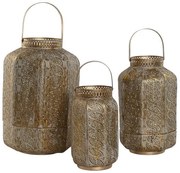 Antkolt arany marokkói stílusú lámpás szett 3 db szögletes