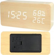 Digitális ébresztőóra hőmérővel és páratartalom-mérővel - VERK - USB - fa dekoráció
