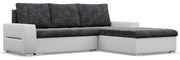 Toronto sarokkanapé, 2 ágyneműtartóval, fonott + műbőr, jobboldali, sötétszürke - fehér