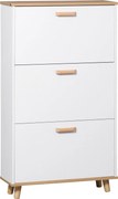HOMCOM Skandináv Stílusú Cipőszekrény Cipőtartó 3 Felcsapható Ajtóval - Faerezet Hatás - 70 x 23.5 x 122 cm - Fehér | Aosom