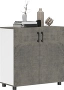 HOMCOM 2-Ajtós, Lassan Záródó Tálaló Szekrény Polccal Konyha, Hálószoba, Előszoba Részére 80x37x80 cm Szürke Cement és Magas Fényű Fehér | Aosom