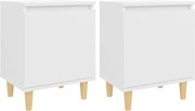 vidaXL 2 db fehér éjjeliszekrény tömör fa lábakkal 40 x 30 x 50 cm