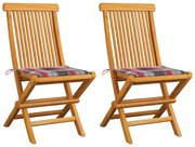 2 db tömör tíkfa kerti szék piros kockás párnával