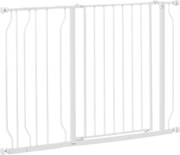 PawHut Ajtóvédő Lépcsős Védő 10/20 cm Tágítással, Fúrás Nélküli Ajtókapu 75-115 cm Szélességig, Kétoldalon Forgatható, Acél, Fehér | Aosom
