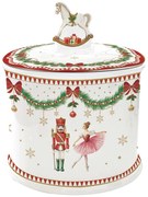 Karácsonyi porcelán keksztároló hintalovas fogantyúval díszdobozban Magie de Noel