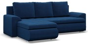 Tokio sarokkanapé, 2 ágyneműtartóval, bársony, baloldali, kék
