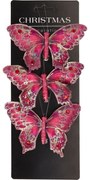 Karácsonyi díszek szett Pillangók, piros, 12x8x2cm, kapcsos, 3 DB-os szett