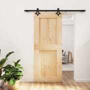 Tömör fenyőfa tolóajtó fémszerelék szettel 85x210 cm
