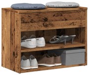 antik fa színű szerelt fa cipőtároló pad 60 x 30 x 45 cm