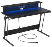 Íróasztal led világítással,számítógép asztal beépített elosztóval, fekete