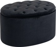 HOMCOM Tároló Puff, Bársonyos Béleléssel, Ovális Forma, Tároló Láda Nappaliba, Hálószobába, Előszobába 71 x 52 x 42 cm, Fekete | Aosom