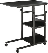 HOMCOM Görgős Oldaltábla 80x40 cm C-Formájú Kanapéasztal Magasságállító 3 Szinten 72-82 cm Fém Váz a Nappaliban Konyhában - Fekete | Aosom