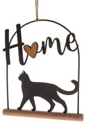 Fém függő dekoráció fa alapon Macska, 16 x 18 cm