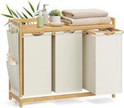 Szennyeskosár 3 rekesszel, 3 x 50 l, 94 x 33 x 78 cm, krémfehér