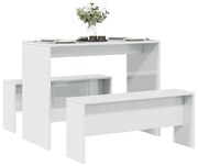 3 részes magasfényű szerelt fa étkezőasztal és pad szett