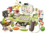 Intelligens pénztárgép gyerekeknek, 77 darabos, szkennerrel, hangvezérléssel, szállítószalaggal, mérleggel és élelmiszerekkel