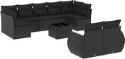 vidaXL 10 részes fekete polyrattan kerti ülőgarnitúra párnákkal