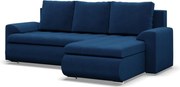Tokio sarokkanapé, 2 ágyneműtartóval, bársony, jobboldali, kék