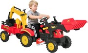 HOMCOM Pedálos Traktor Trailer-rel, Homlokrakodóval, Állítható Lapáttal, Traktorként Használható Játék 3 Éves Kortól, Piros | Aosom