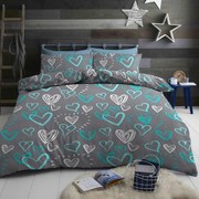 FLANEL DELUXE mintájú ágyneműhuzat Homa DONA BLUE LOVE 140x200 cm