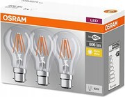 3x Led izzó B22d A60 6.5W 60W 806lm 2700K Meleg 360° Filament Osram