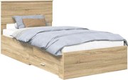 vidaXL Ágykeret fejtámlával fiókkal Sonoma tölgy 100 x 200 cm Faanyag